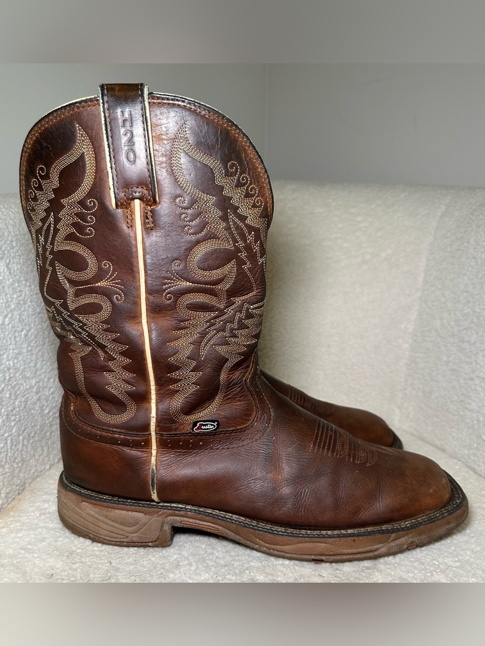 Justin Stampede H2O Men’s Brown Leather Waterproof Western Work Boots Cowboy 11